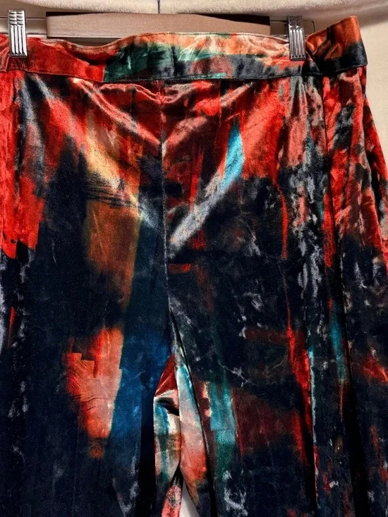 Free People Rendal Multicolor Velvet Flare Pants - Red, Blue, Green - Picture 11 of 14